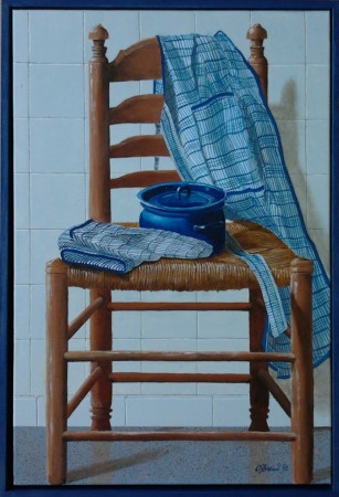 Stilleven met rieten stoel 40 x 60 cm. Particulier bezit